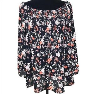 Floral Pleated Off the Shoulder Bell Sleeve Top
